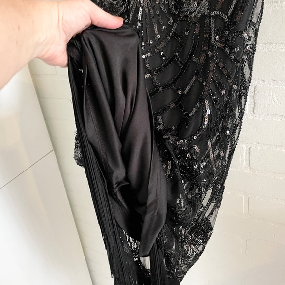 Suzy Shier Formal Dress Swing Art deco Great Gatsby Sequin Fringes Black Sz XL - Picture 13 of 15